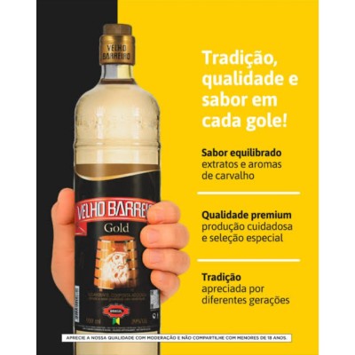 AGUARDENTE VELHO BARREIRO GOLD 910ML - DG Distribuidora