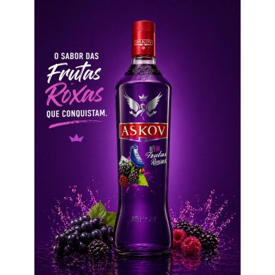 VODKA ASKOV  FRUTAS ROXAS  900ML - DG Distribuidora